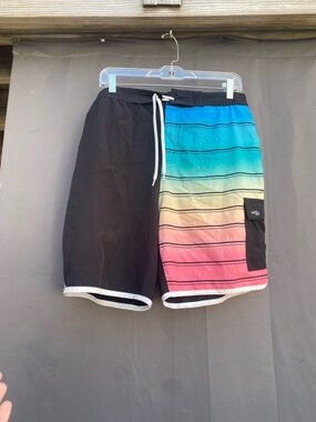 Men's Black & Multicolor Gradient Board Shorts with Side Cargo Pocket